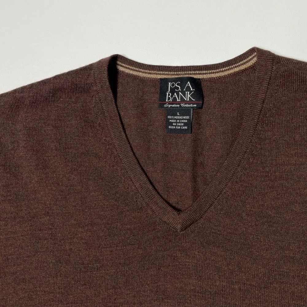 Jos. A. Bank Signature Collection Mens Large Brown 100% Merino Wool V-Neck Vest